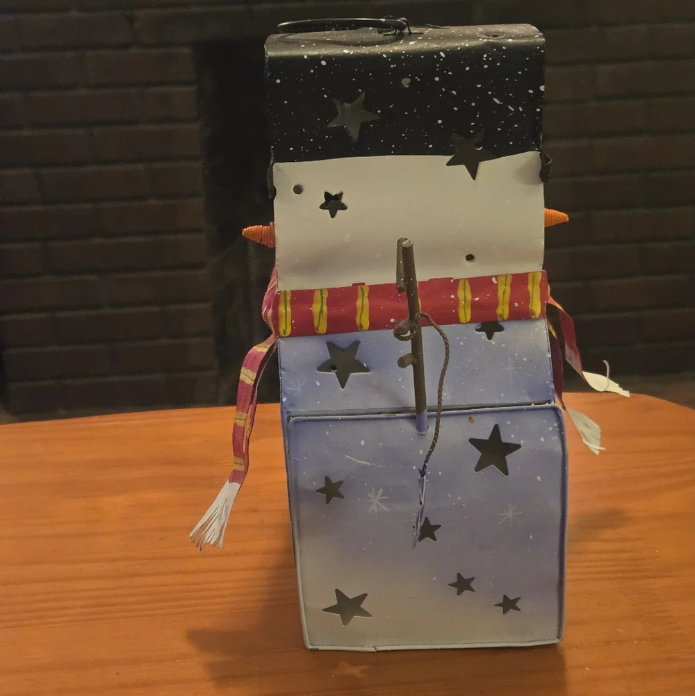 Adorable Metal Colorful Snowman Lantern Votive‎ Holder Christmas Holiday Stars